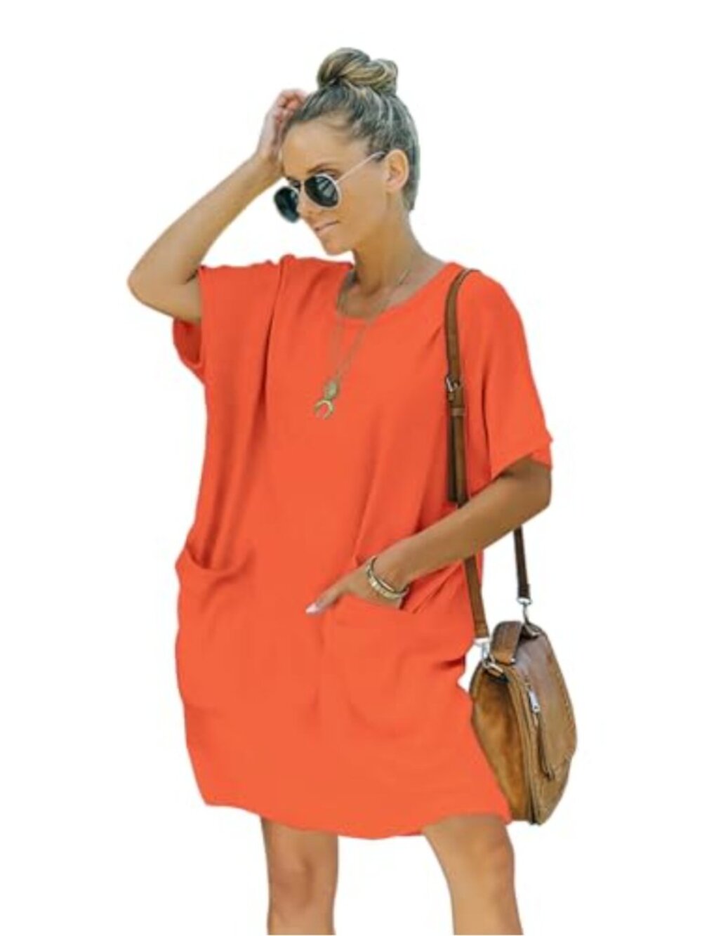 Casual Swing T Shirt Dress with Pockets Loose Fit Rayon Spandex